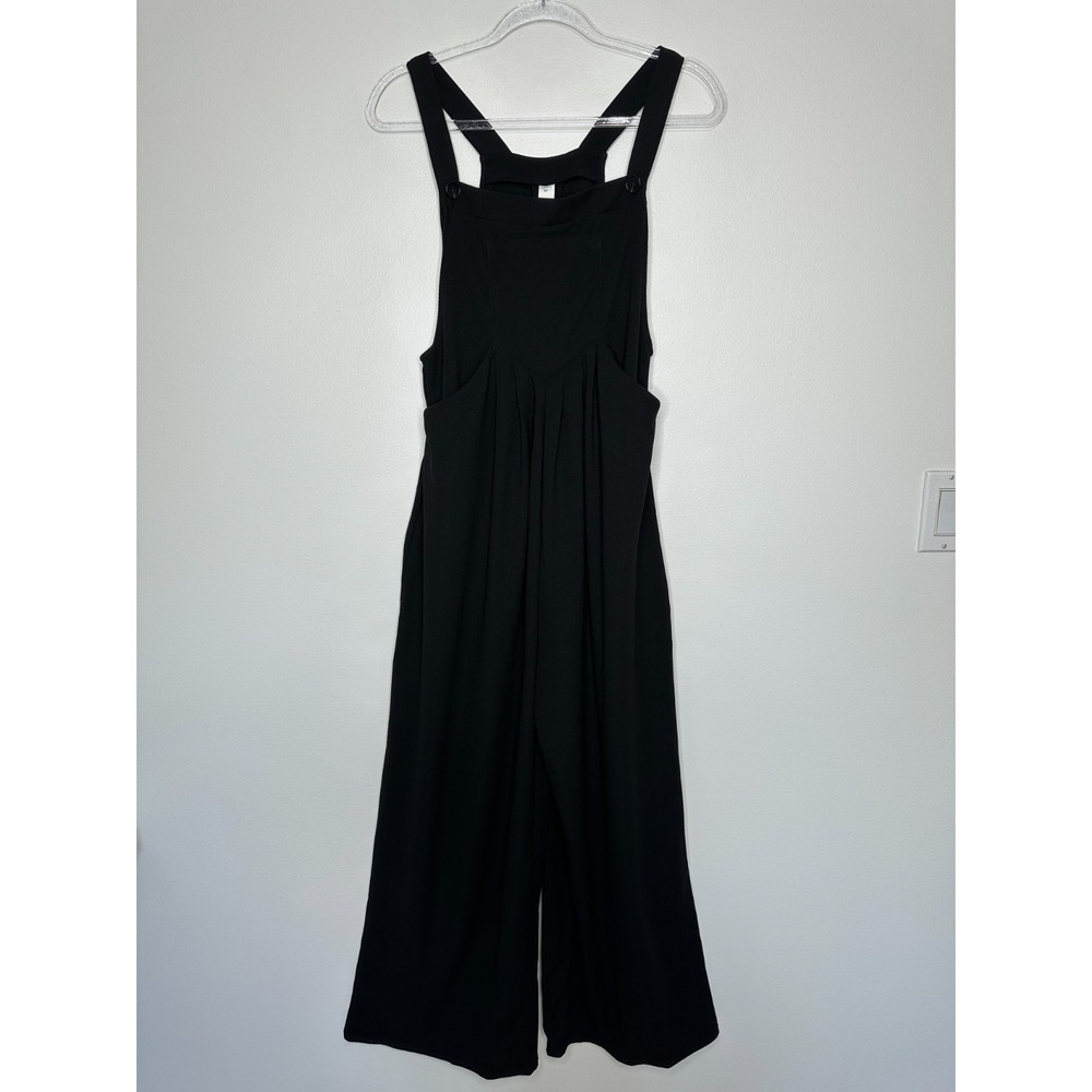 Halara Wide Leg Waffle Knit Overalls Black Medium